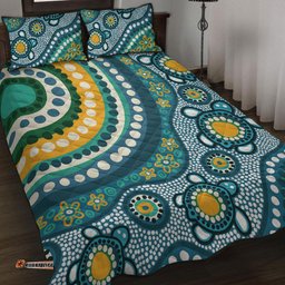 Amazing Aussie Australia Aboriginal Turquoise Aboriginal Dot Art With Turtle  Quilt Bed Set