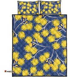 Amazing Aussie Australia Flowers Aboriginal Yellow Wattle Flowers With Aboriginal Dot Art Quilt Bed Set