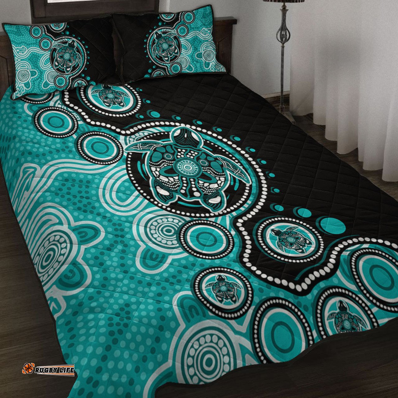 Amazing Aussie Australia Indigenous Turtle Aboriginal Dot Art Turquoise Quilt Bed Set