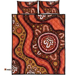 Amazing Aussie Australia Painting Illustration With Dot Art In Aboriginal Brown Style Quilt Bed Set