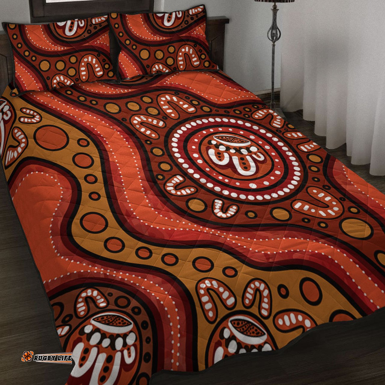 Amazing Aussie Australia Painting Illustration With Dot Art In Aboriginal Brown Style Quilt Bed Set