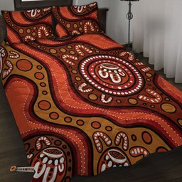 Amazing Aussie Australia Painting Illustration With Dot Art In Aboriginal Brown Style Quilt Bed Set