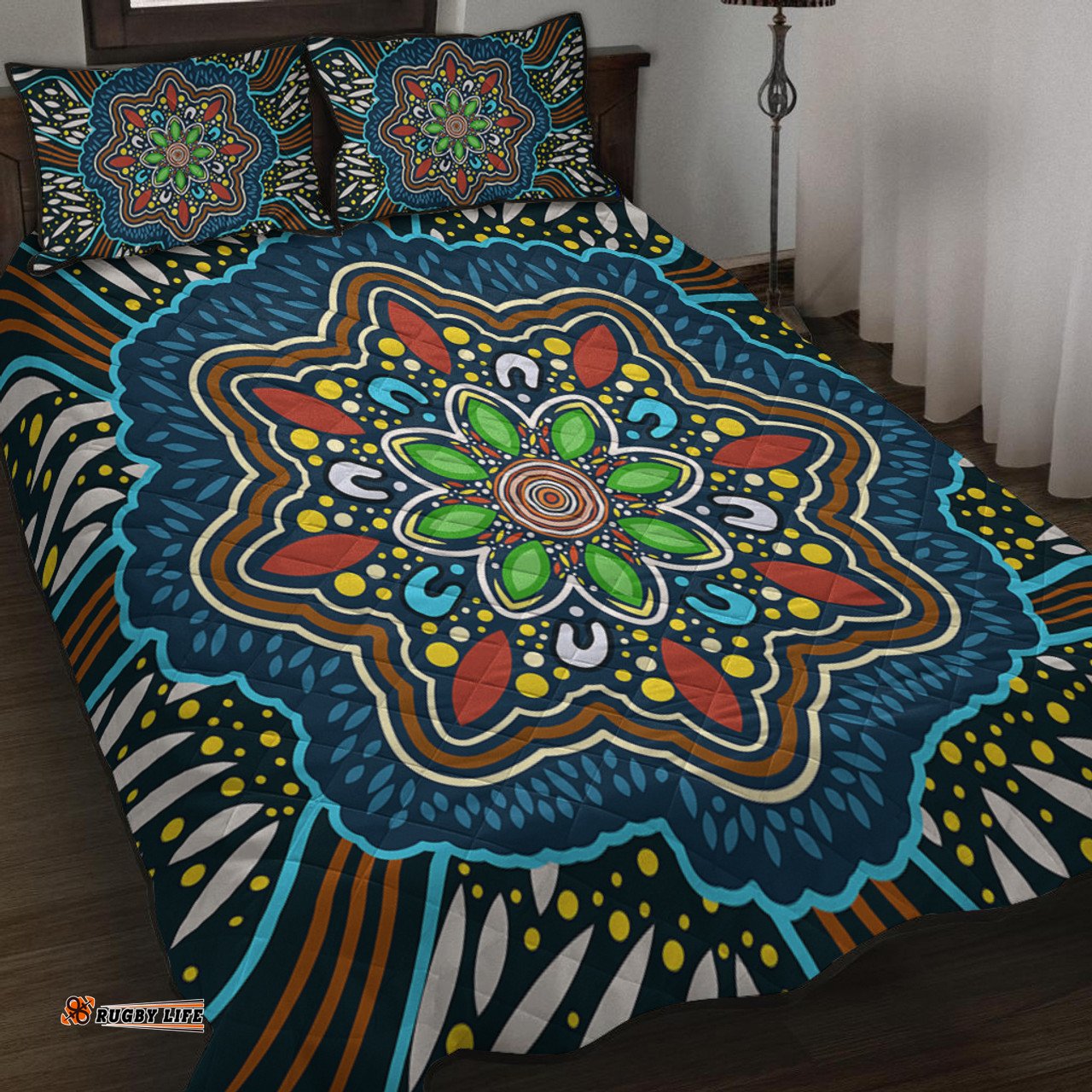 Amazing Aussie Australia Aboriginal Big Flowers In Dot Painting Inspired Quilt Bed Set