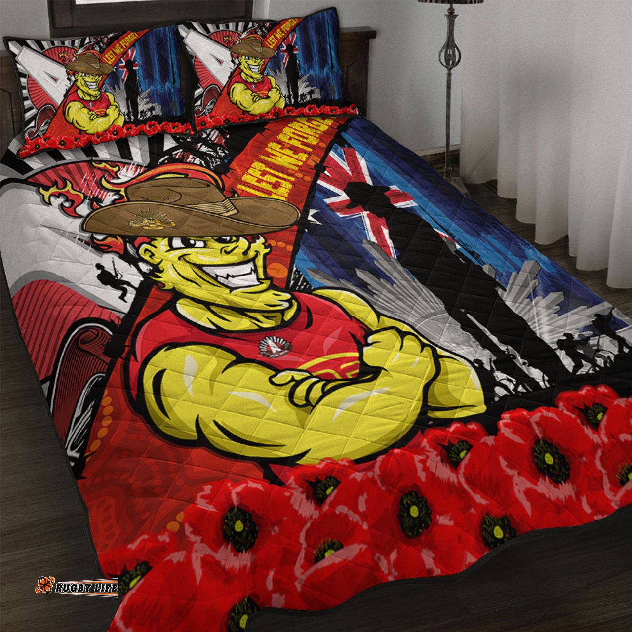 Amazing Aussie Gold Coast SUNS Anzac Day Honor United In Spirit Quilt Bed Set