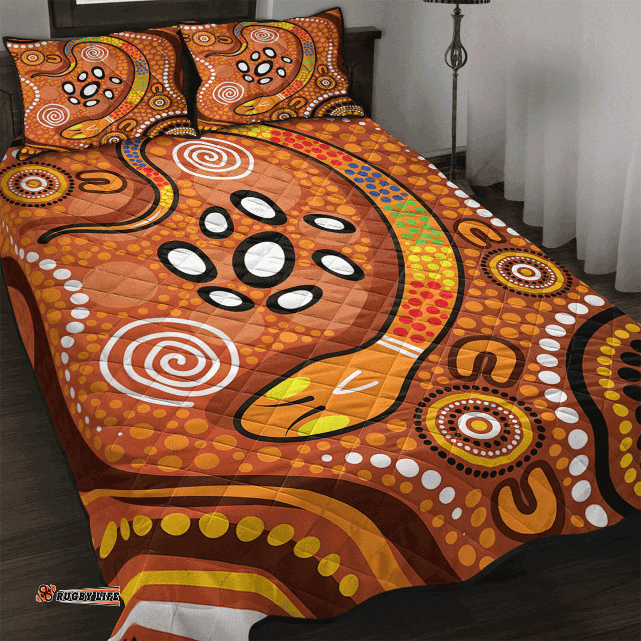 Amazing Aussie Australia Aboriginal Inspired The Rainbow Serpent Quilt Bed Set