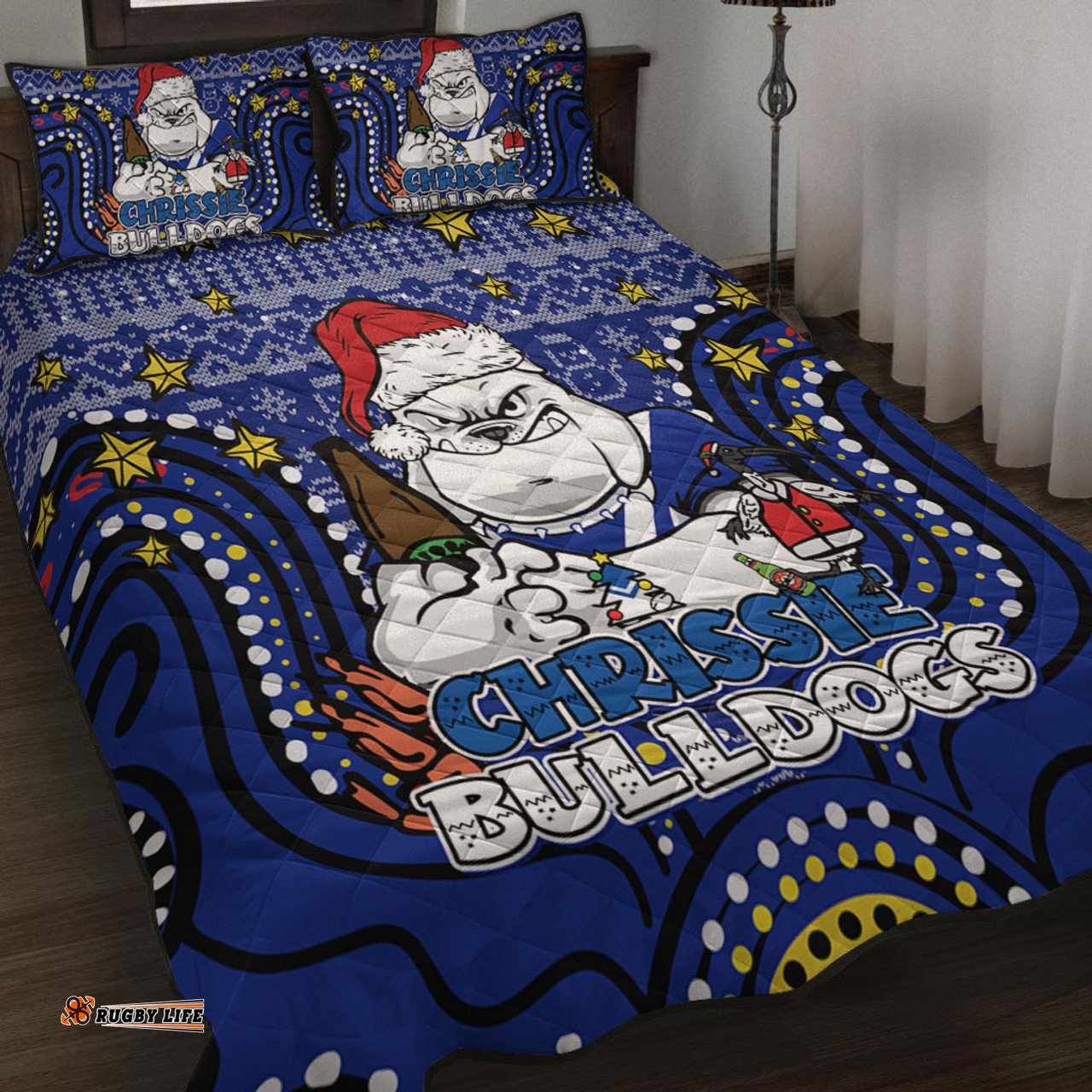 Amazing Aussie Canterbury Bankstown Bulldogs Christmas Custom Christmas Knit Patterns Vintage Jersey Ugly Quilt Bed Set