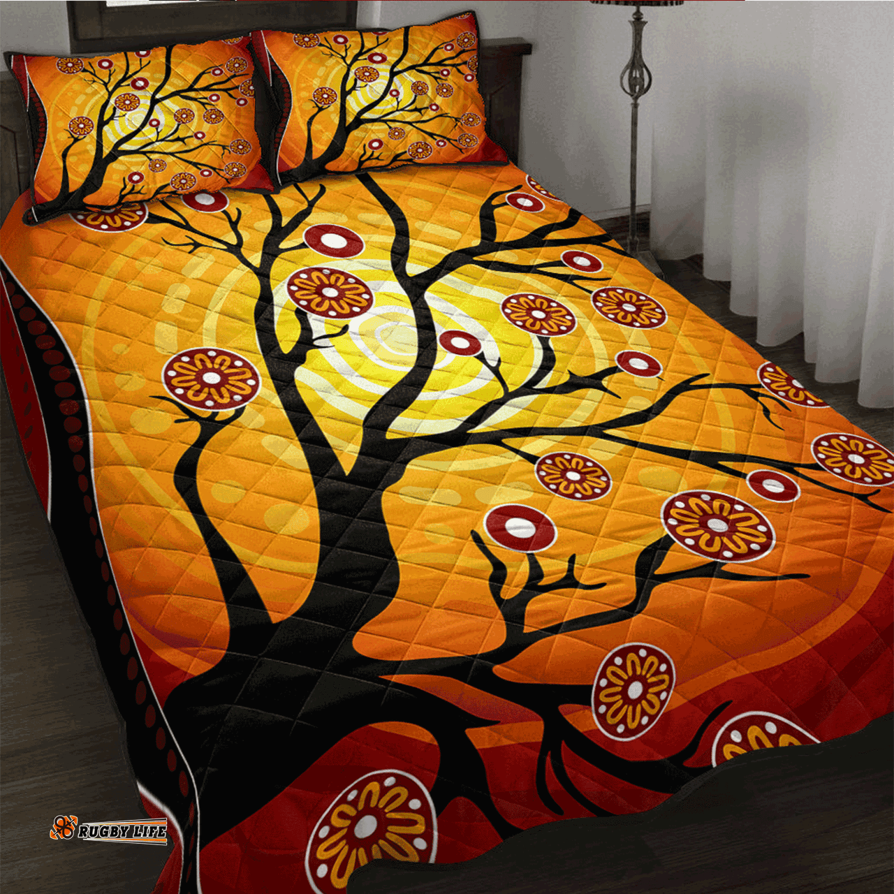 Amazing Aussie Australia Aboriginal Inspired Tree on the hill Quilt Bed Set
