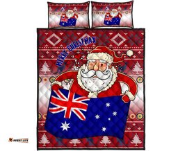 Christmas Personalised Quilt Bed Set Australia Santa Claus Hold The Flag Red