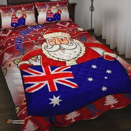 Christmas Personalised Quilt Bed Set Australia Santa Claus Hold The Flag Red