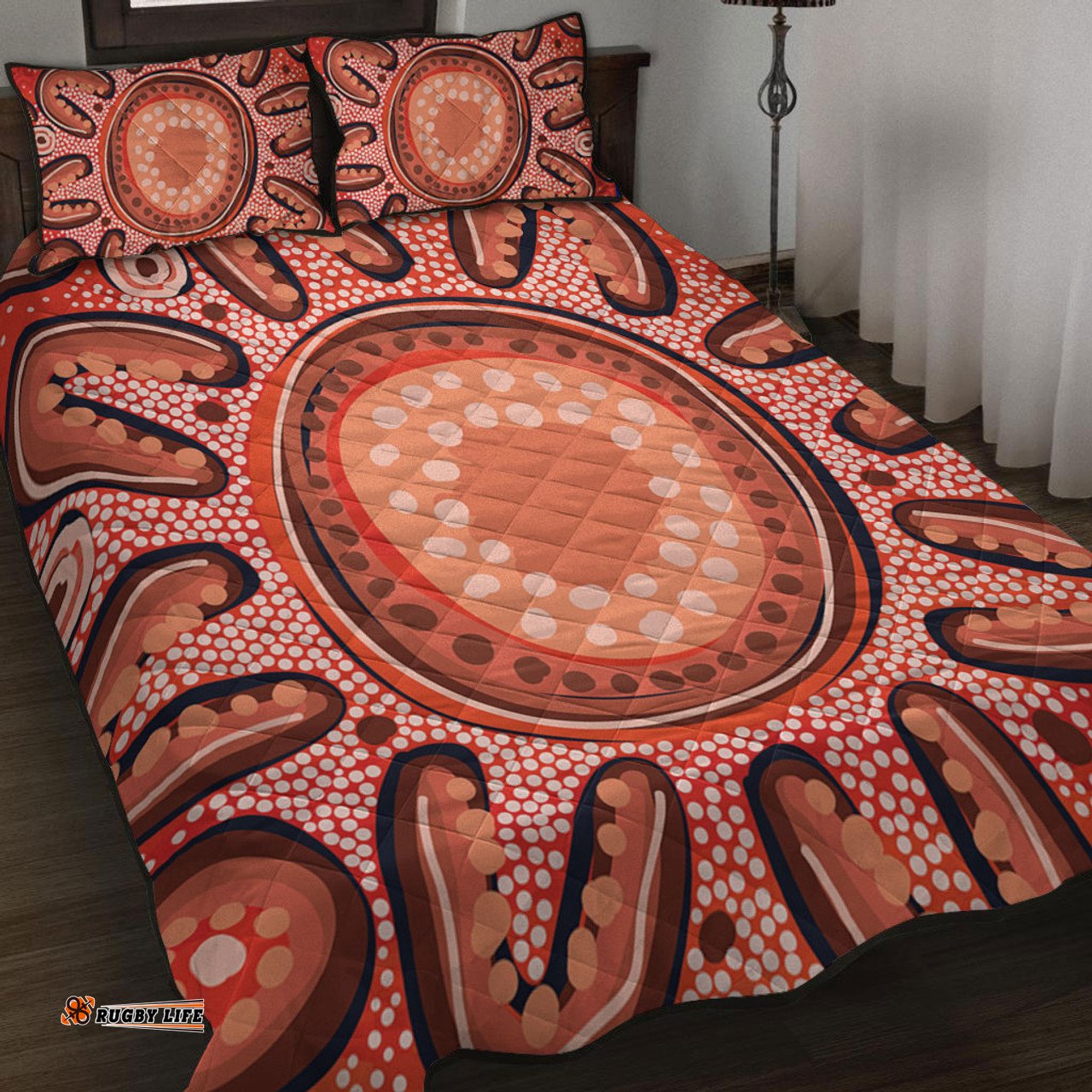 Amazing Aussie Australia Dot Painting Inspired Aboriginal Big Flower Painting With Aboriginal Dot Quilt Bed Set