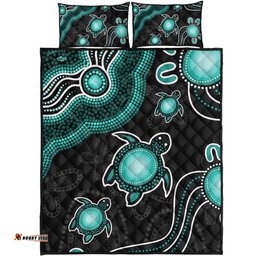 Amazing Aussie Australia Aboriginal Turtle Dreaming Journey Featuring Dot Art Turquoise Quilt Bed Set