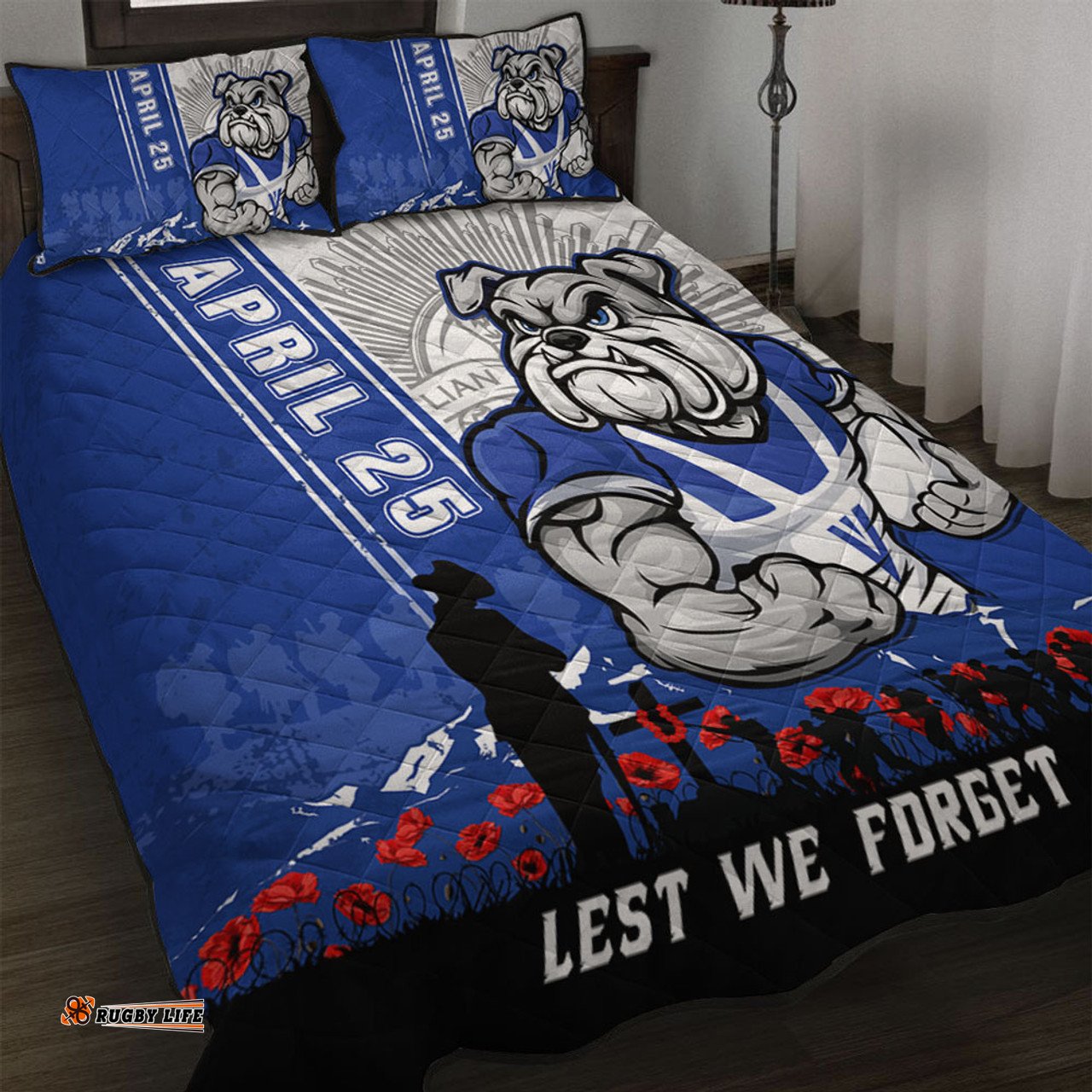 Amazing Aussie Canterbury Bankstown Bulldogs Anzac Day Lest We Forget Strong Fighting Spirit Quilt Bed Set