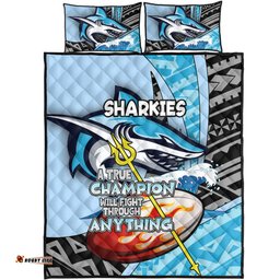 Amazing Aussie Cronulla Sutherland Sharks A True Champion Will Fight Through Anything With Polynesian Patterns Quilt Bed Set
