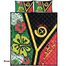 Amazing Aussie Australia South Sea Islanders Vanuatu Flag With Habiscus Flowers Quilt Bed Set