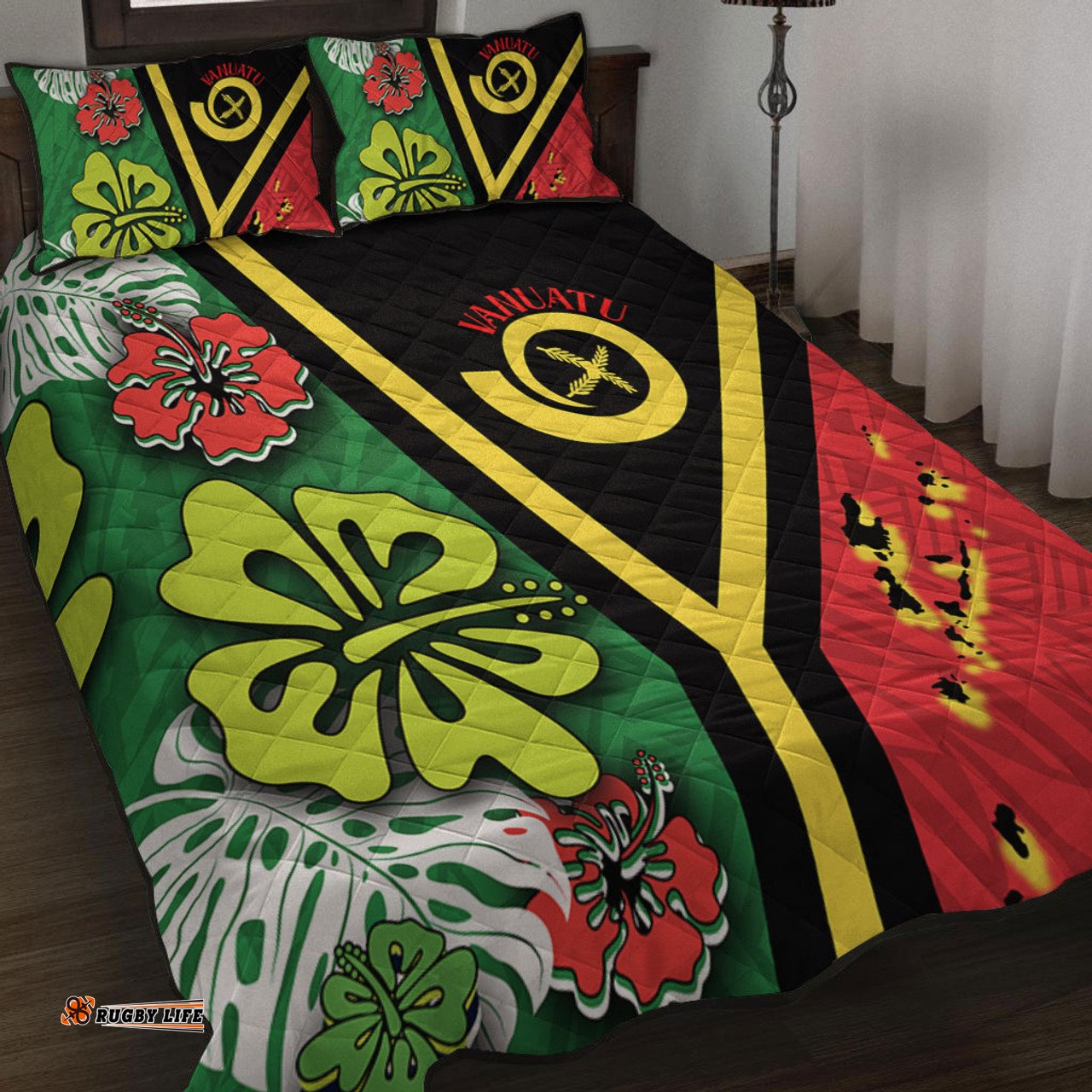 Amazing Aussie Australia South Sea Islanders Vanuatu Flag With Habiscus Flowers Quilt Bed Set