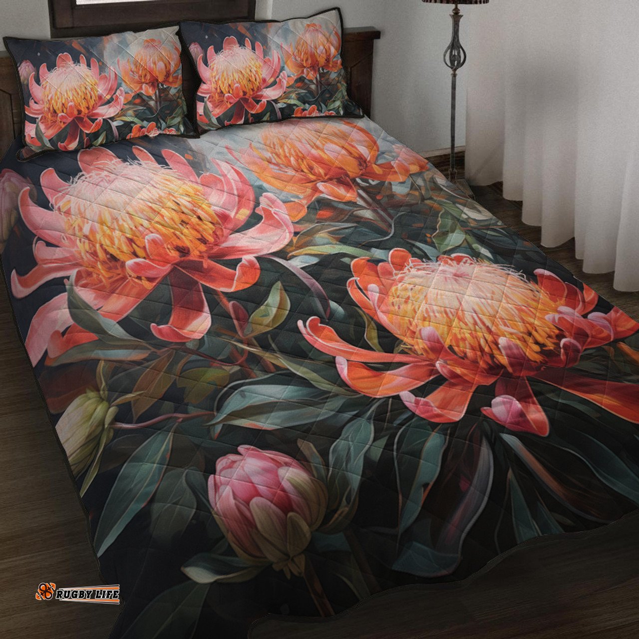 Amazing Aussie Australia Waratah Waratah Oil Painting Abstract Ver2 Quilt Bed Set