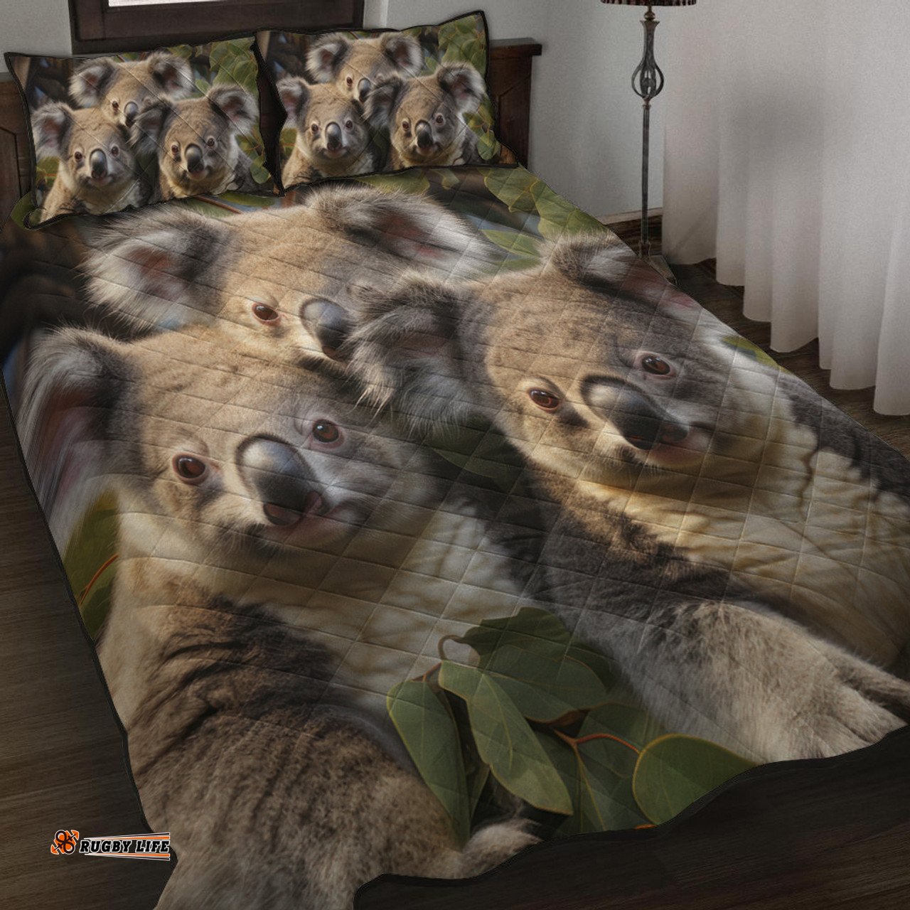 Amazing Aussie Australia Koala Three Koalas with Gum Trees Ver1 Quilt Bed Set