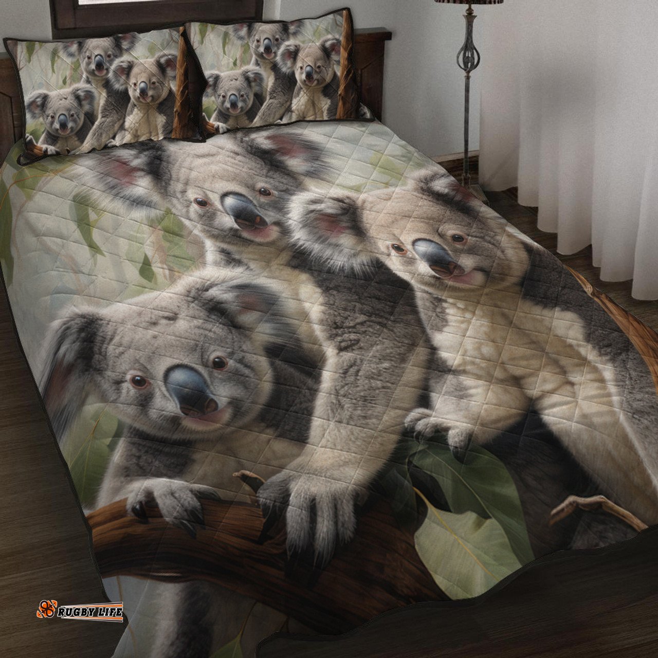 Amazing Aussie Australia Koala Three Koalas with Gum Trees Ver2 Quilt Bed Set