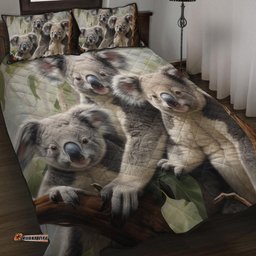 Amazing Aussie Australia Koala Three Koalas with Gum Trees Ver2 Quilt Bed Set