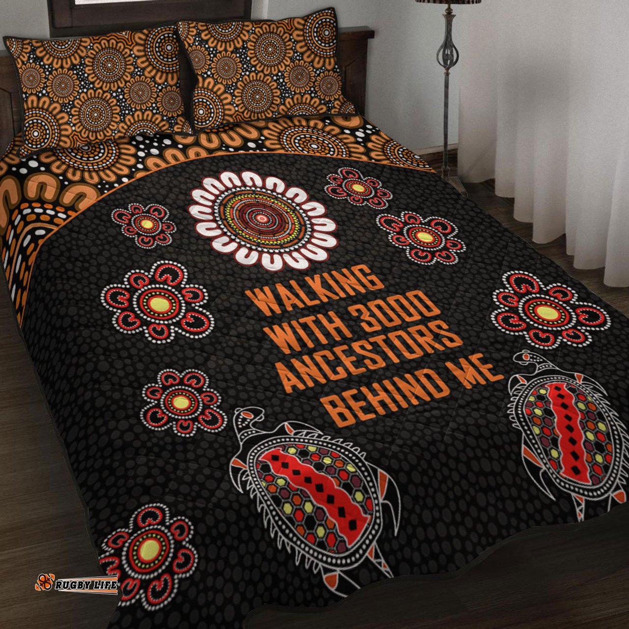 Amazing Aussie Australia Aboriginal Walking with 3000 Ancestors Behind Me Black and Orange Patterns Quilt Bed Set