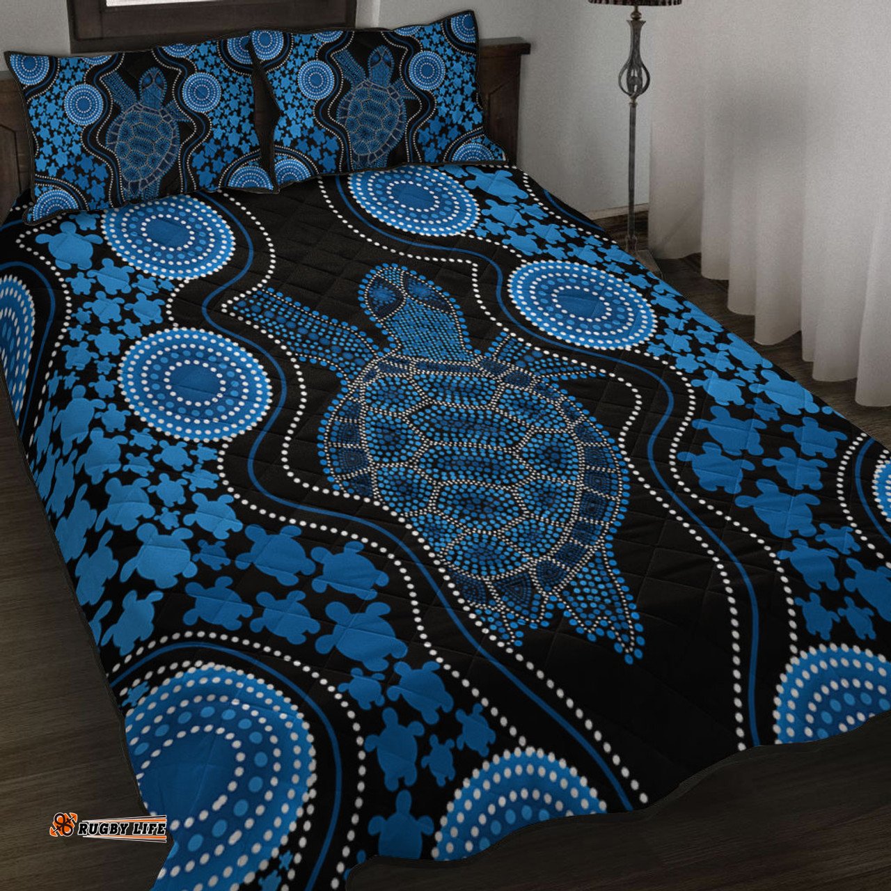Amazing Aussie Australia Aboriginal Art Turtles Inspired Blue Quilt Bed Set