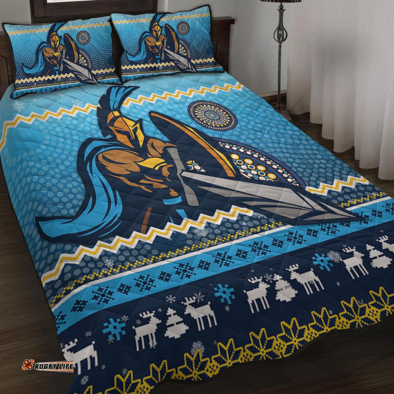Amazing Aussie Gold Coast Titans Australia Ugly Xmas With Aboriginal Patterns For Die Hard Fans Quilt Bed Set