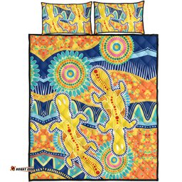 Amazing Aussie Australia Animals Platypus Aboriginal Yellow Platypus With Aboriginal Art Dot Painting Patterns Inspired Quilt Bed Set