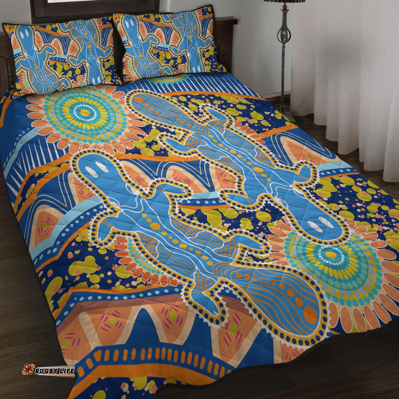 Amazing Aussie Australia Animals Platypus Aboriginal Blue Platypus With Aboriginal Art Dot Painting Patterns Inspired Quilt Bed Set