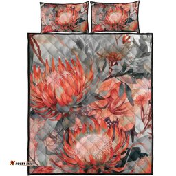 Amazing Aussie Australia Waratah Red Orange Waratah Flowers Art Quilt Bed Set