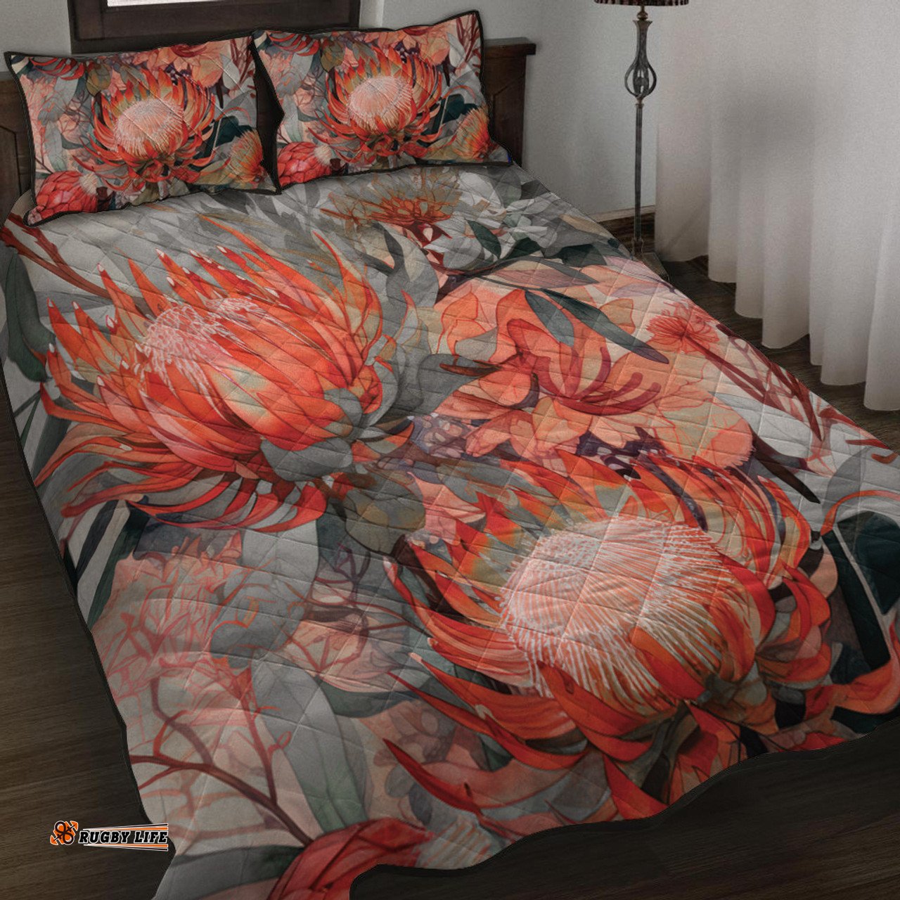 Amazing Aussie Australia Waratah Red Orange Waratah Flowers Art Quilt Bed Set