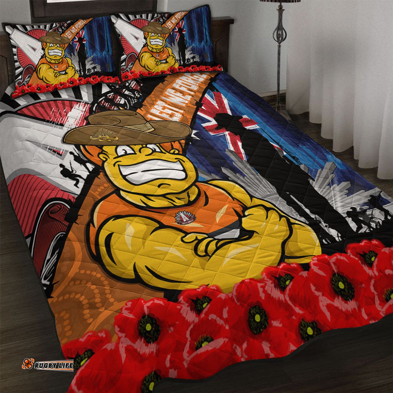 Amazing Aussie GWS GIANTS Anzac Day Honor United In Spirit Quilt Bed Set
