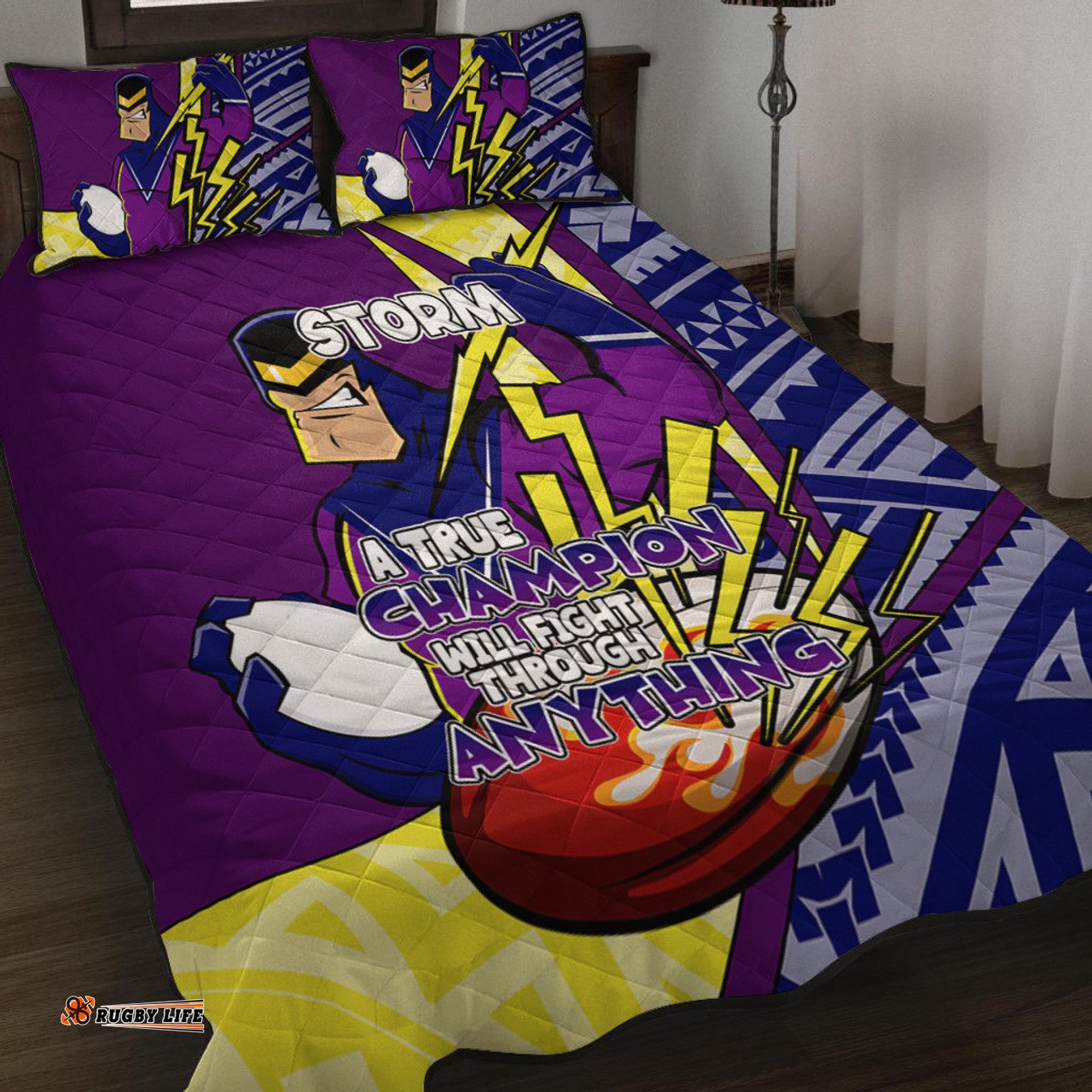 Amazing Aussie Melbourne Storm A True Champion Will Fight Through Anything With Polynesian Patterns Quilt Bed Set