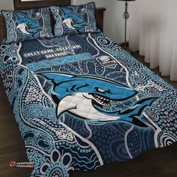 Amazing Aussie Cronulla Sutherland Sharks Grand Final Custom Custom Cronulla Sutherland Sharks and Sutherland Sharkies With Contemporary Style Of Aboriginal Painting Quilt Bed Set