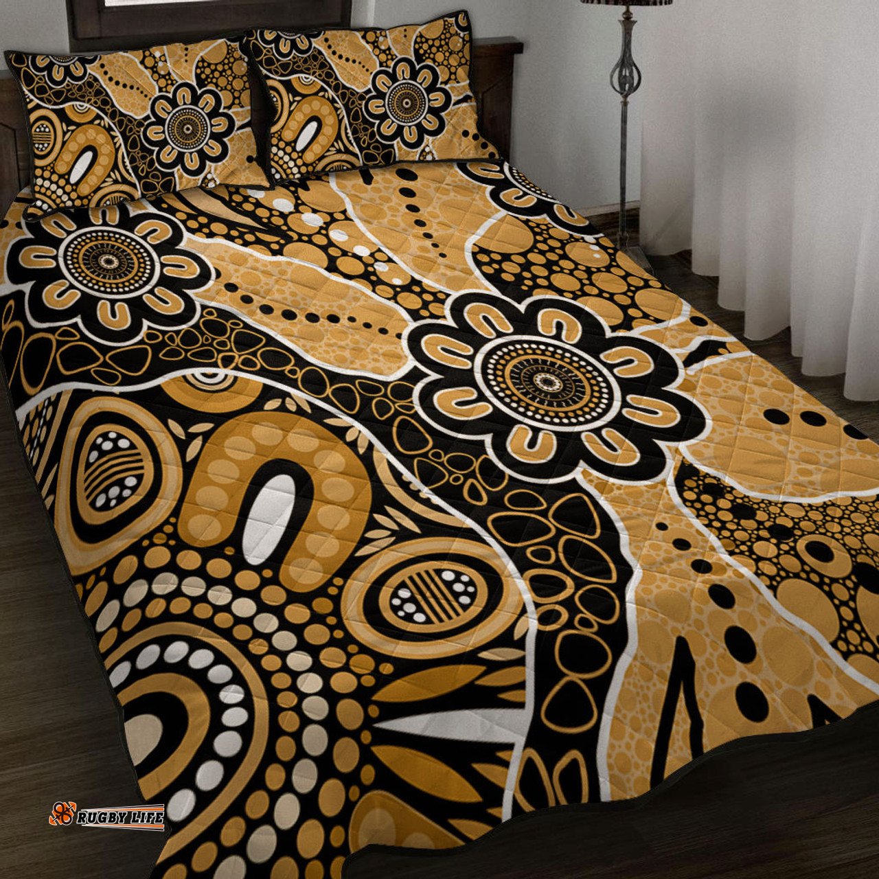 Amazing Aussie Australia Aboriginal Design Art Color Yellow Quilt Bed Set