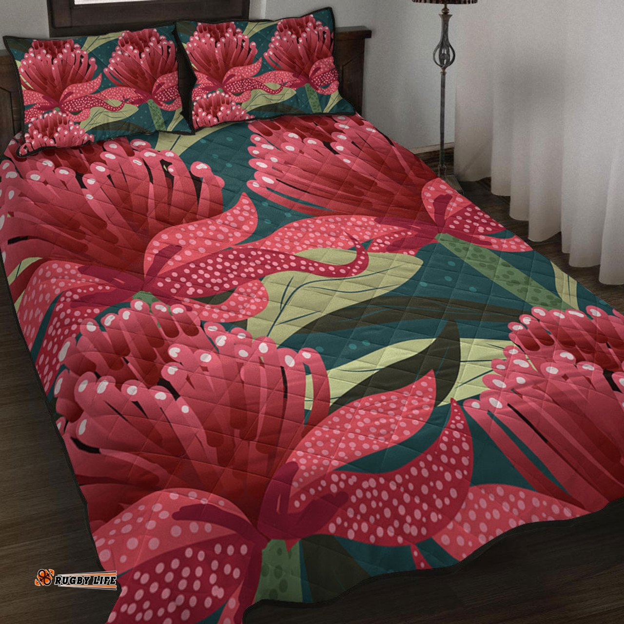 Amazing Aussie Australia Flowers Aboriginal Australian Waratah Flowers Painting In Aboriginal Style Quilt Bed Set