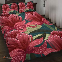 Amazing Aussie Australia Flowers Aboriginal Australian Waratah Flowers Painting In Aboriginal Style Quilt Bed Set
