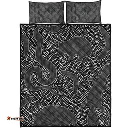 Amazing Aussie Australia Dot Painting Inspired Aboriginal Aboriginal Dot Grey Art With Animals Quilt Bed Set