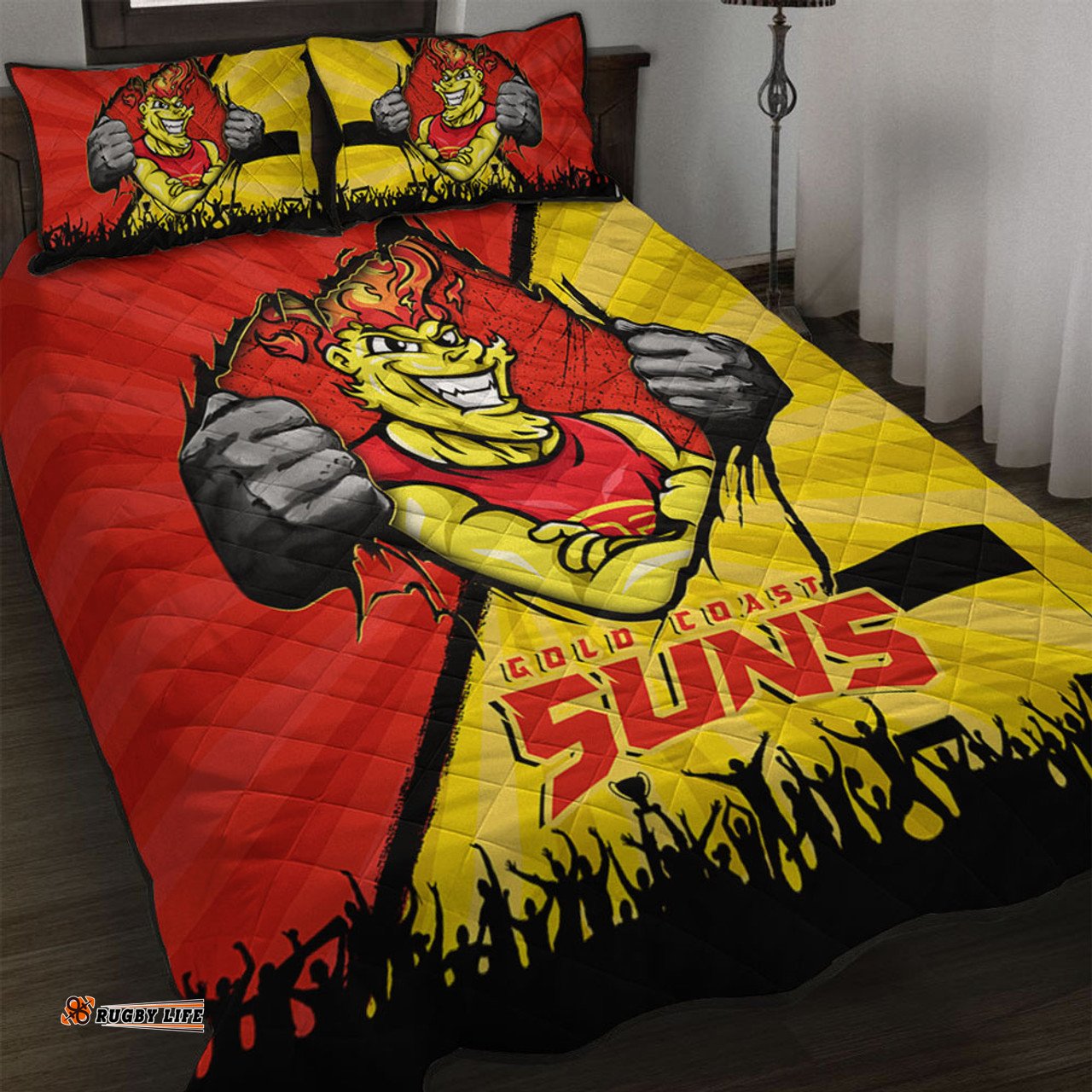 Amazing Aussie Gold Coast SUNS Breaking Through Fan Design Quilt Bed Set