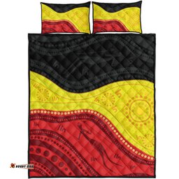 Amazing Aussie Australia Aboriginal Flag Colors In A Dot Art Painting Quilt Bed Set