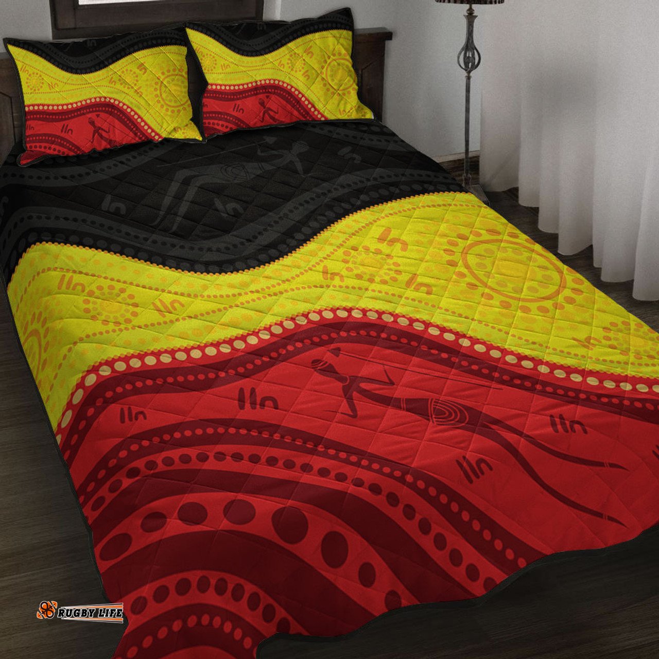 Amazing Aussie Australia Aboriginal Flag Colors In A Dot Art Painting Quilt Bed Set