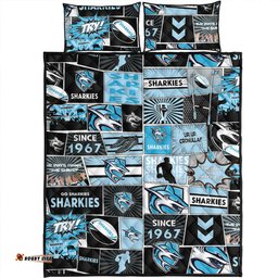 Amazing Aussie Cronulla Sutherland Sharks Team Of Us Die Hard Fan Supporters Comic Style Quilt Bed Set