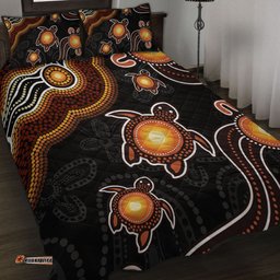 Amazing Aussie Australia Aboriginal Turtle Dreaming Journey Featuring Dot Art Orange Quilt Bed Set