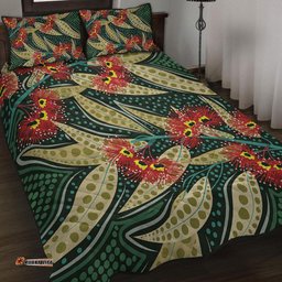 Amazing Aussie Australia Flowers Aboriginal Aboriginal Dot Art of Australian Native Eucalyptus Plant Quilt Bed Set