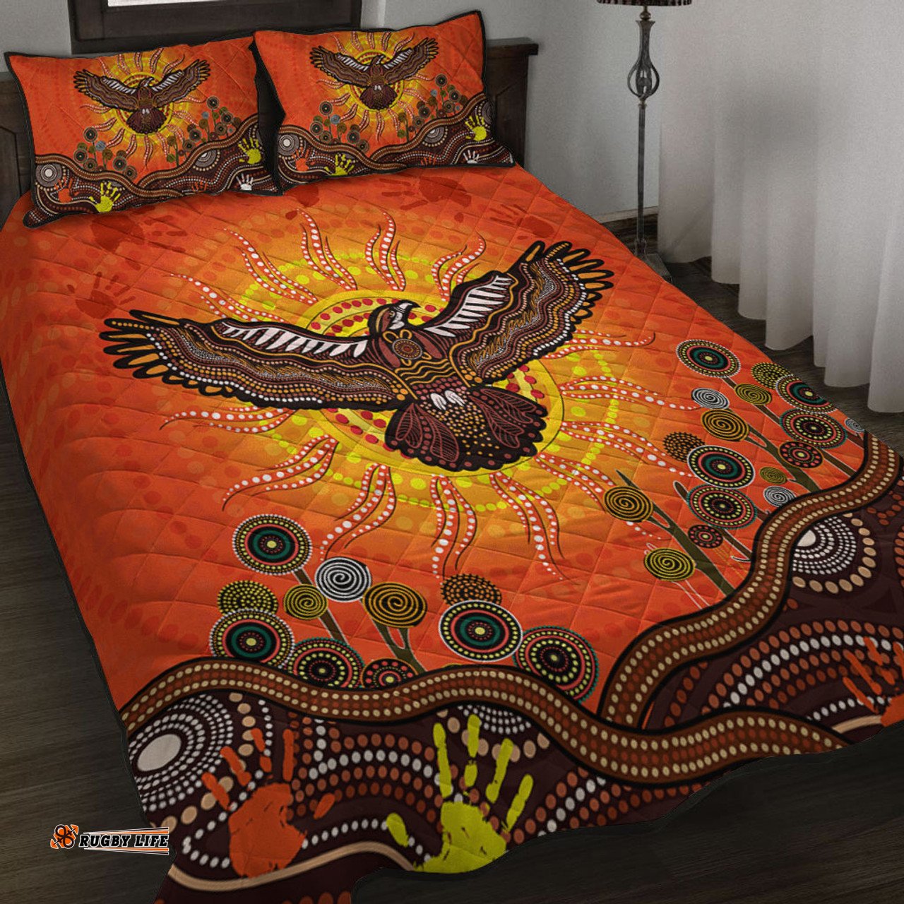 Amazing Aussie Australia Indigenous Flying Eagle With Aboriginal Dot Art Quilt Bed Set