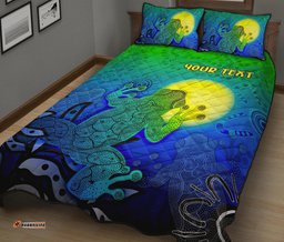 customaboriginal quilt bed set indigenous frog blue