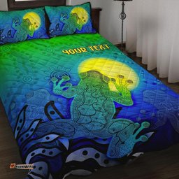 customaboriginal quilt bed set indigenous frog blue