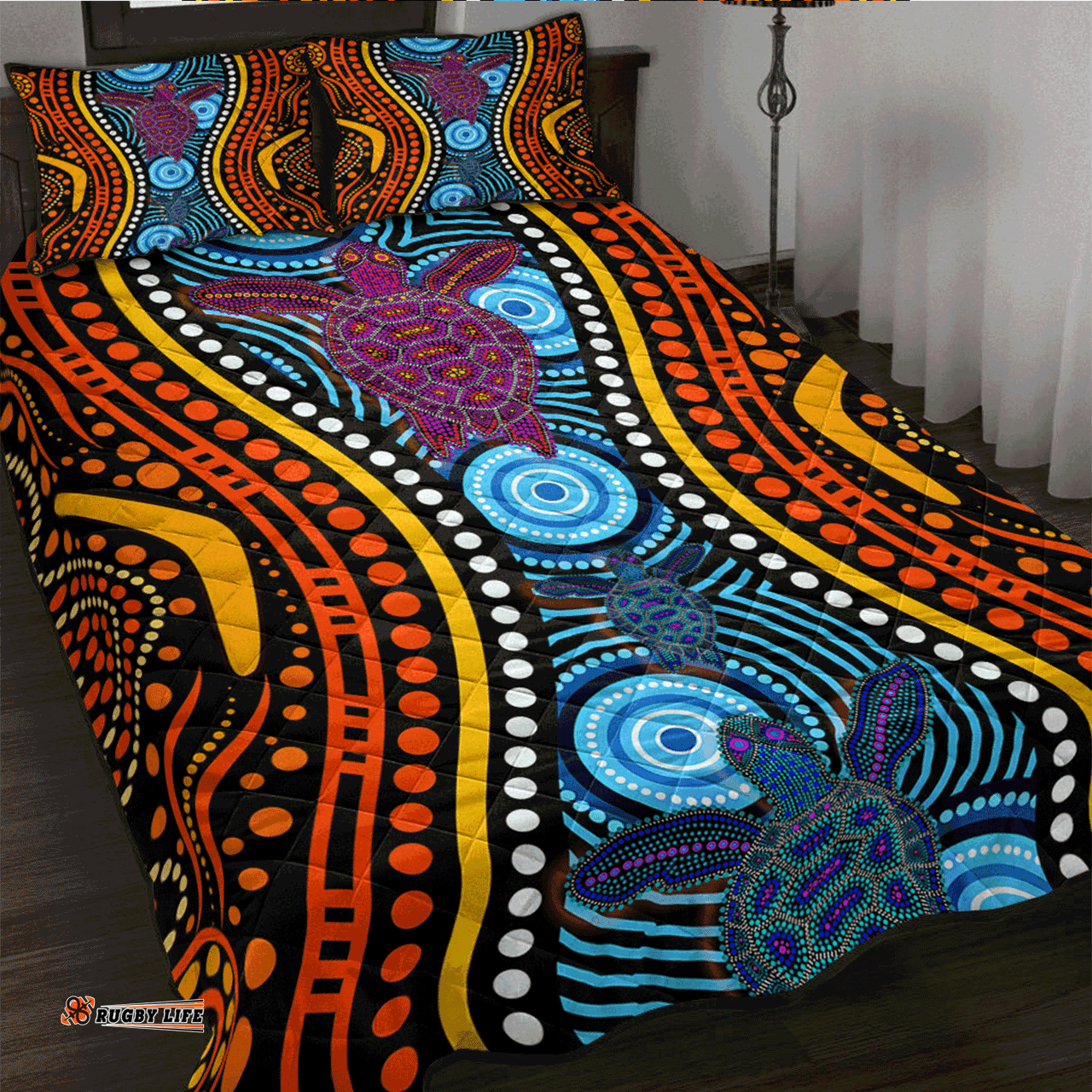 Amazing Aussie Australia Aboriginal Inspired Turtles In River Quilt Bed Set