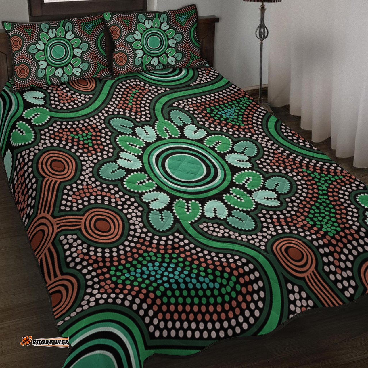 Amazing Aussie Australia Aboriginal Aboriginal Green Dot Art Inspired Quilt Bed Set