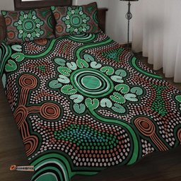 Amazing Aussie Australia Aboriginal Aboriginal Green Dot Art Inspired Quilt Bed Set