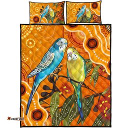Amazing Aussie Australia Aboriginal Dot Painting Bush Budgies And Gumtree Quilt Bed Set